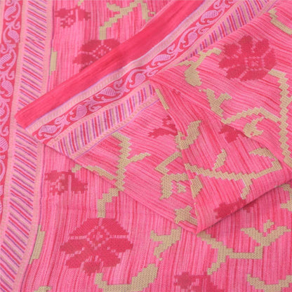 Sanskriti Vintage Sarees Indian Pink Pure Cotton Printed Sari 5+yd Craft Fabric