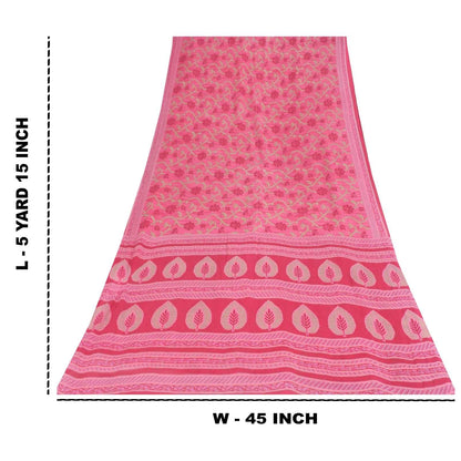 Sanskriti Vintage Sarees Indian Pink Pure Cotton Printed Sari 5+yd Craft Fabric