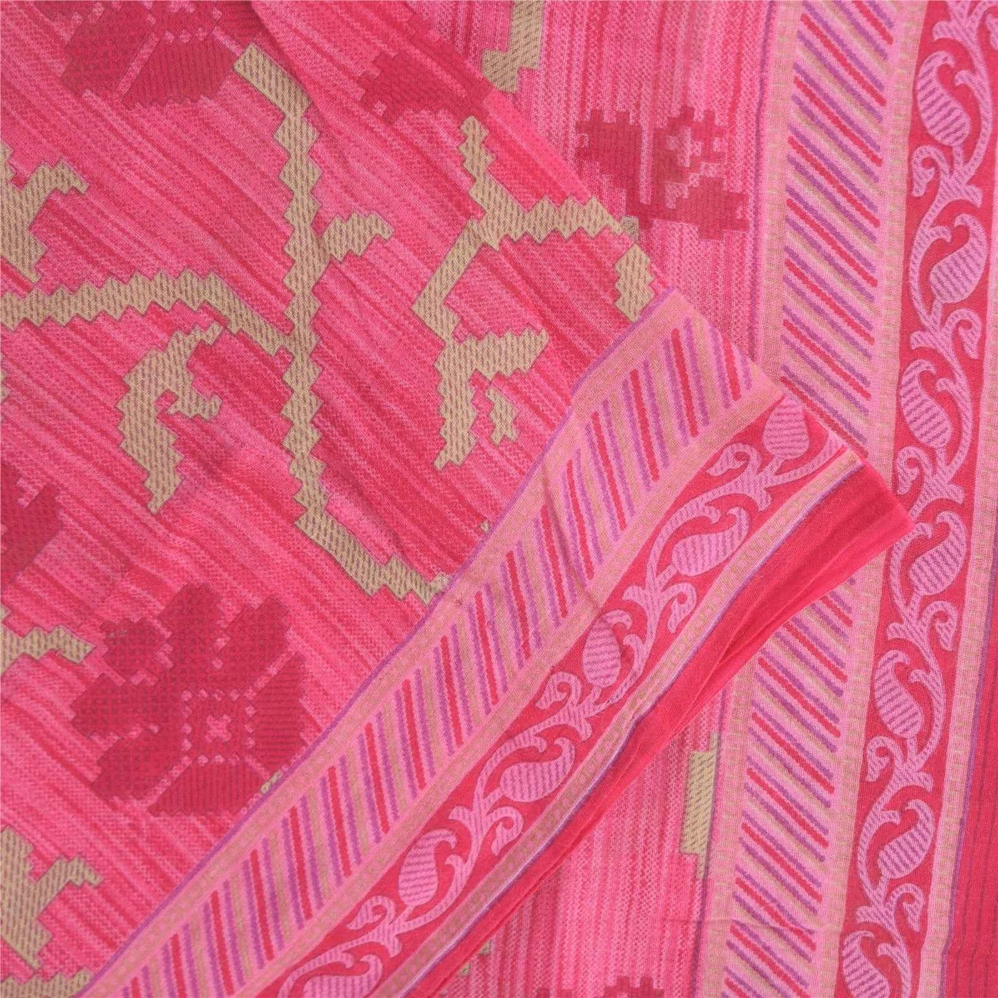 Sanskriti Vintage Sarees Indian Pink Pure Cotton Printed Sari 5+yd Craft Fabric