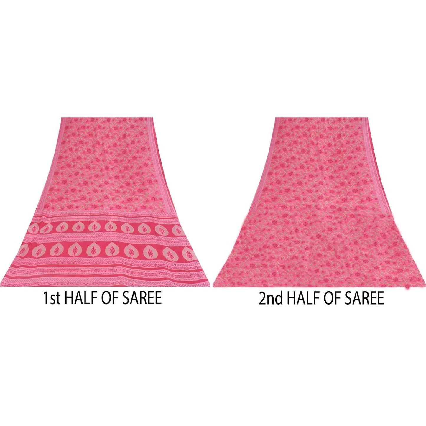 Sanskriti Vintage Sarees Indian Pink Pure Cotton Printed Sari 5+yd Craft Fabric