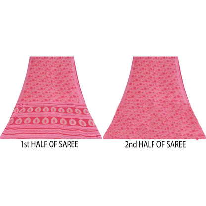 Sanskriti Vintage Sarees Indian Pink Pure Cotton Printed Sari 5+yd Craft Fabric