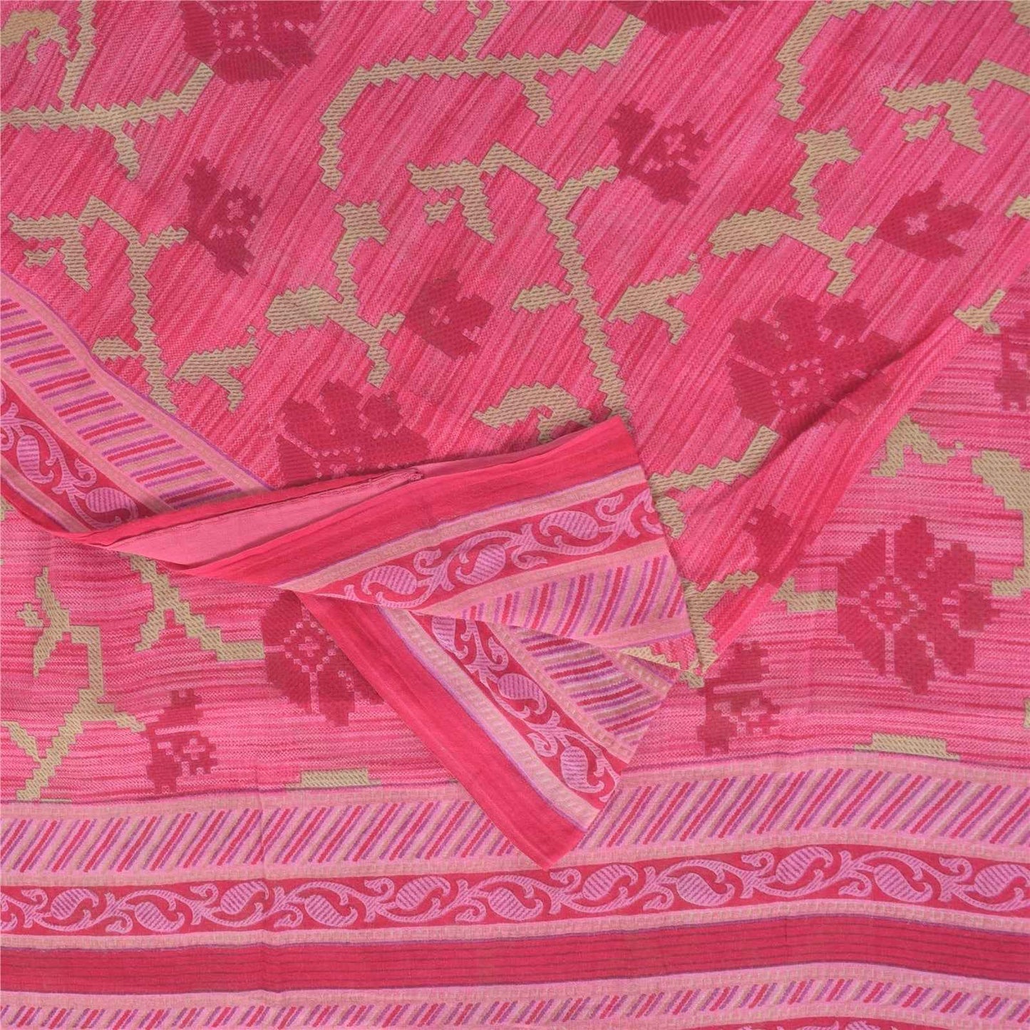 Sanskriti Vintage Sarees Indian Pink Pure Cotton Printed Sari 5+yd Craft Fabric
