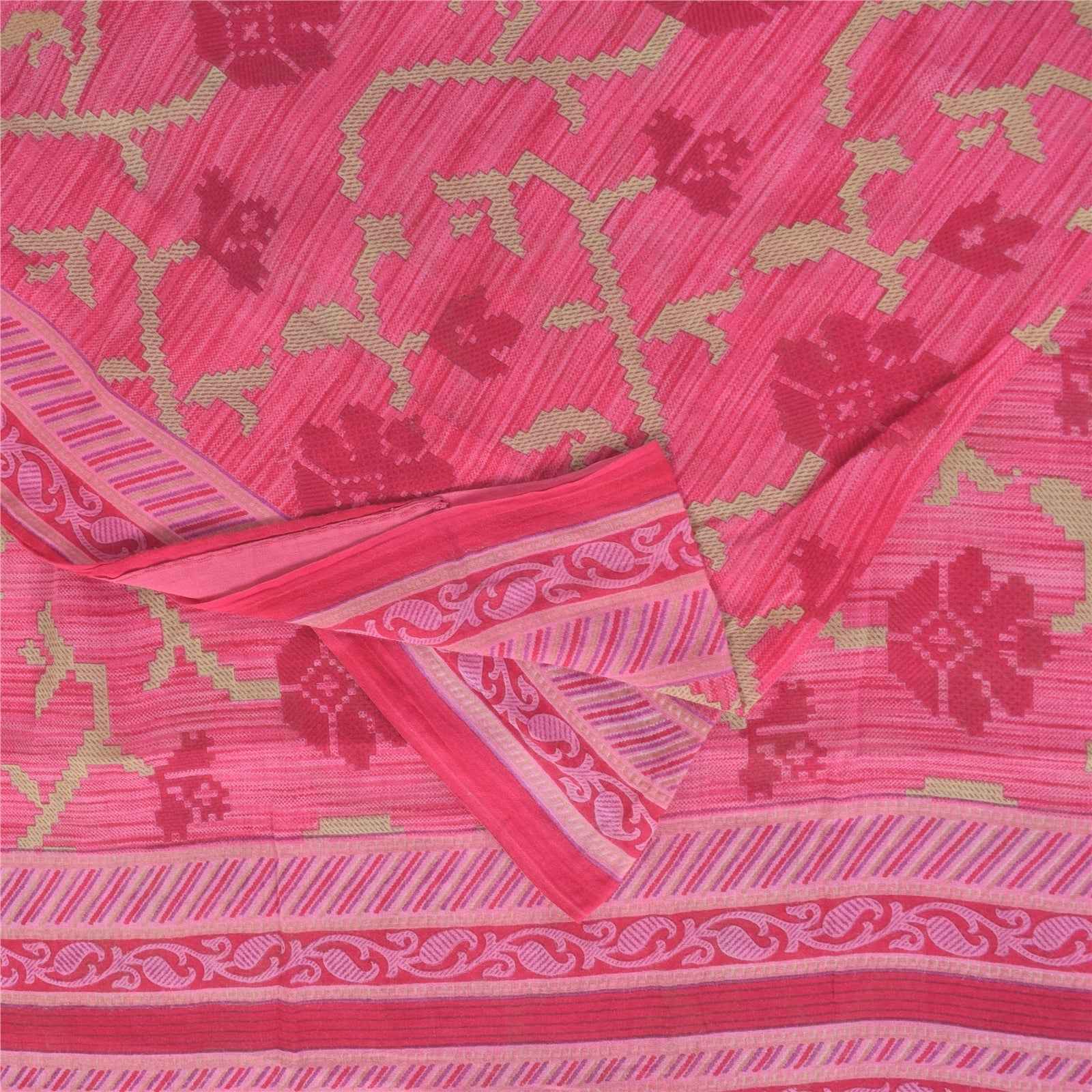 Sanskriti Vintage Sarees Indian Pink Pure Cotton Printed Sari 5+yd Craft Fabric