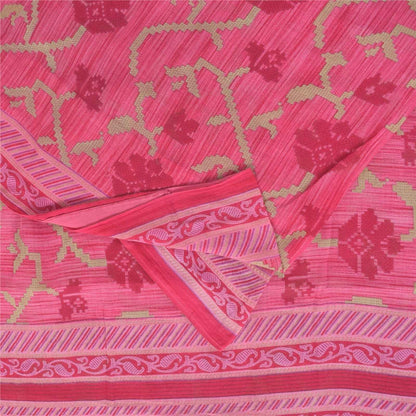 Sanskriti Vintage Sarees Indian Pink Pure Cotton Printed Sari 5+yd Craft Fabric