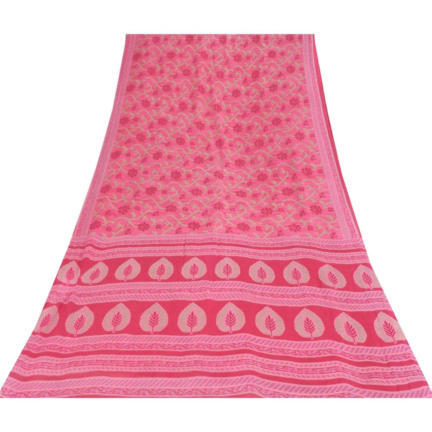 Sanskriti Vintage Sarees Indian Pink Pure Cotton Printed Sari 5+yd Craft Fabric