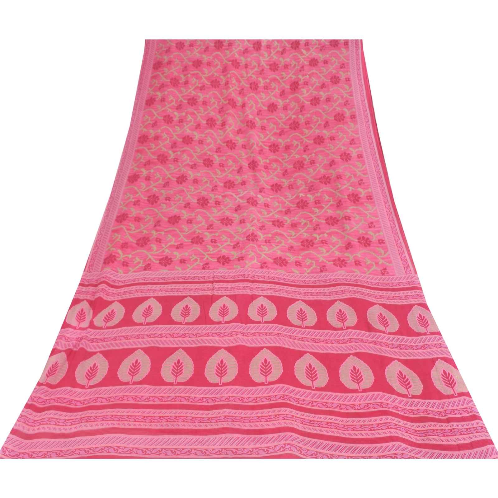 Sanskriti Vintage Sarees Indian Pink Pure Cotton Printed Sari 5+yd Craft Fabric