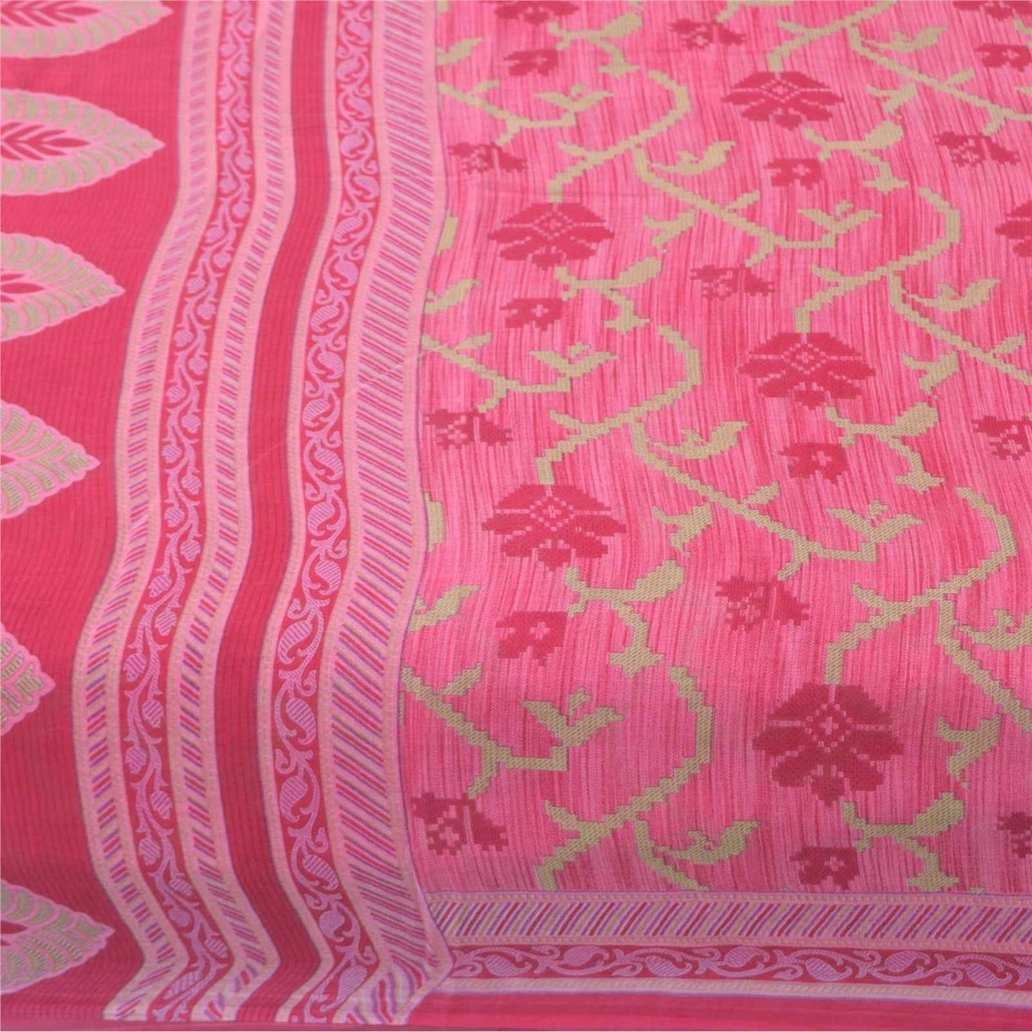Sanskriti Vintage Sarees Indian Pink Pure Cotton Printed Sari 5+yd Craft Fabric