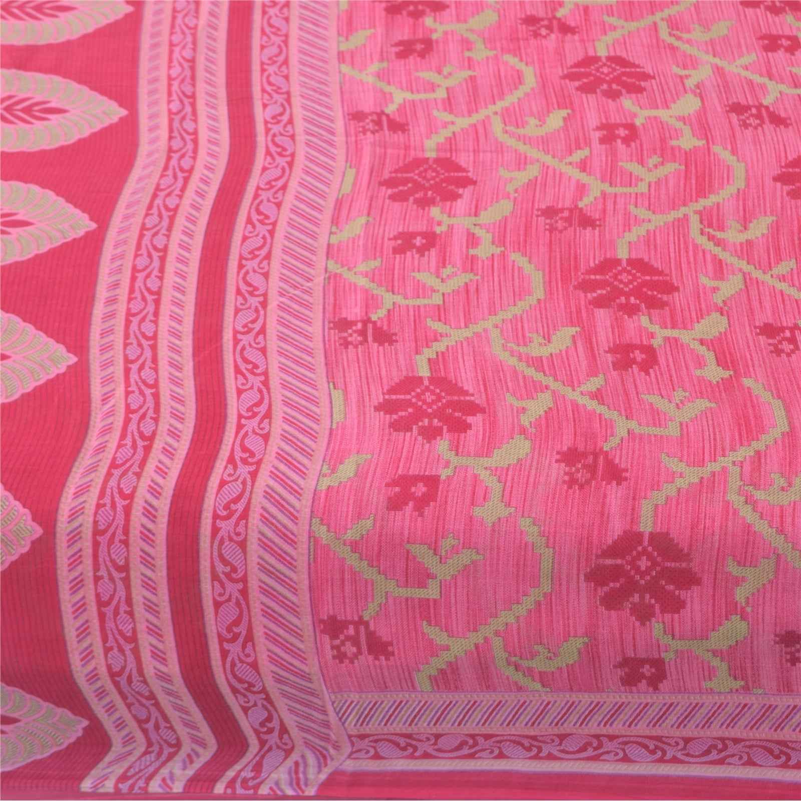 Sanskriti Vintage Sarees Indian Pink Pure Cotton Printed Sari 5+yd Craft Fabric