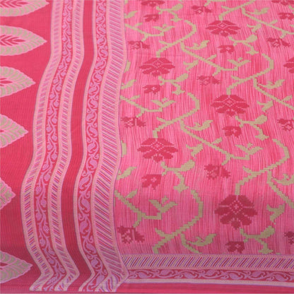 Sanskriti Vintage Sarees Indian Pink Pure Cotton Printed Sari 5+yd Craft Fabric