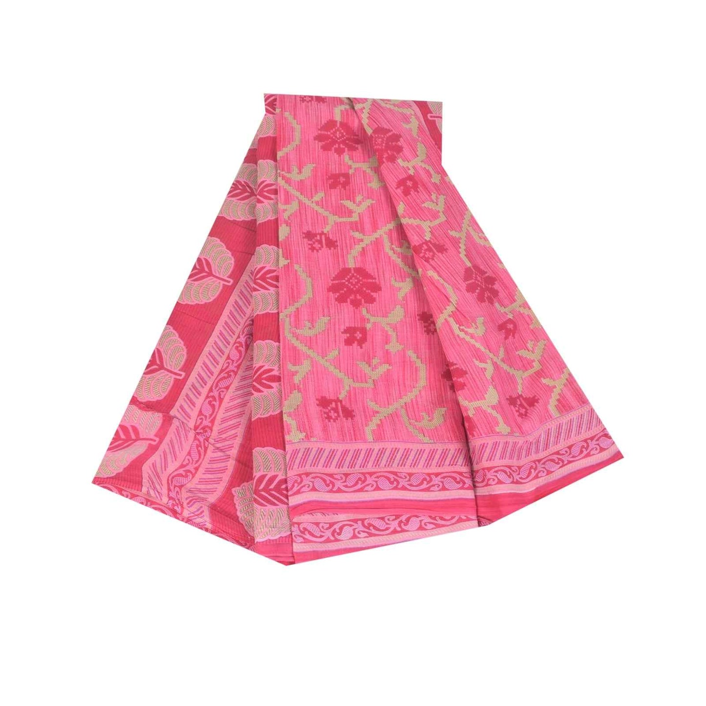 Sanskriti Vintage Sarees Indian Pink Pure Cotton Printed Sari 5+yd Craft Fabric