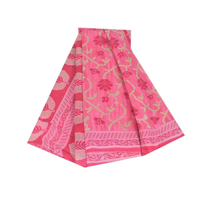 Sanskriti Vintage Sarees Indian Pink Pure Cotton Printed Sari 5+yd Craft Fabric