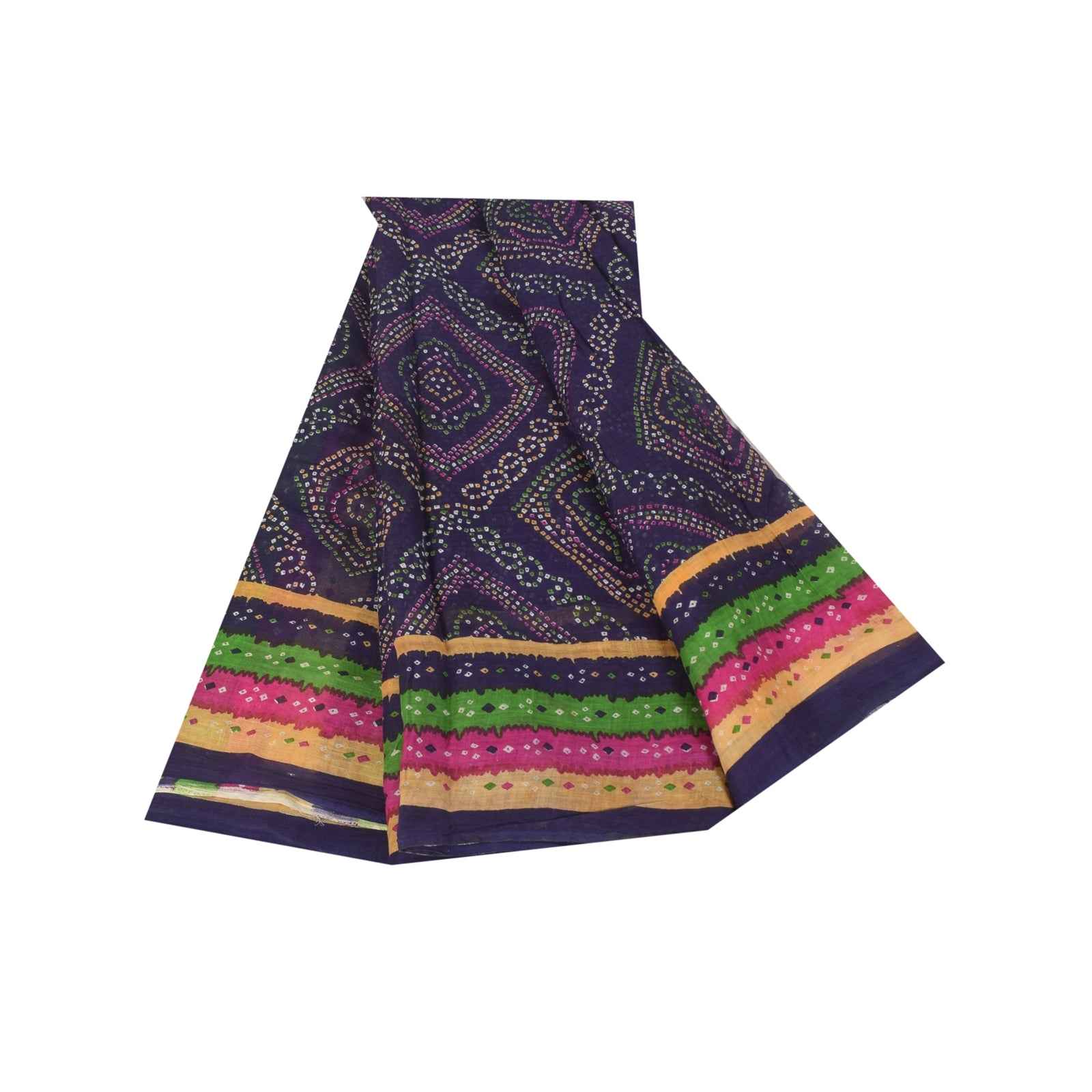 Sanskriti Vintage Sarees Purple Bandhani PrintPure Cotton Sari 5+yd Craft Fabric