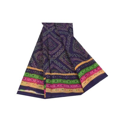 Sanskriti Vintage Sarees Purple Bandhani PrintPure Cotton Sari 5+yd Craft Fabric