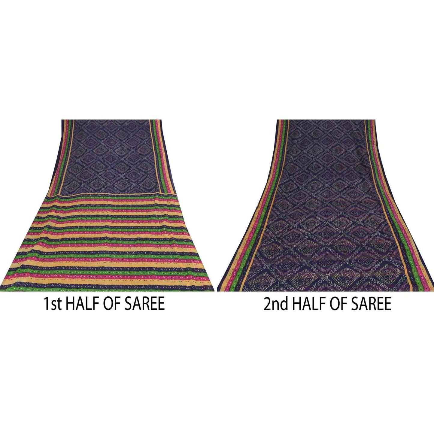 Sanskriti Vintage Sarees Purple Bandhani PrintPure Cotton Sari 5+yd Craft Fabric