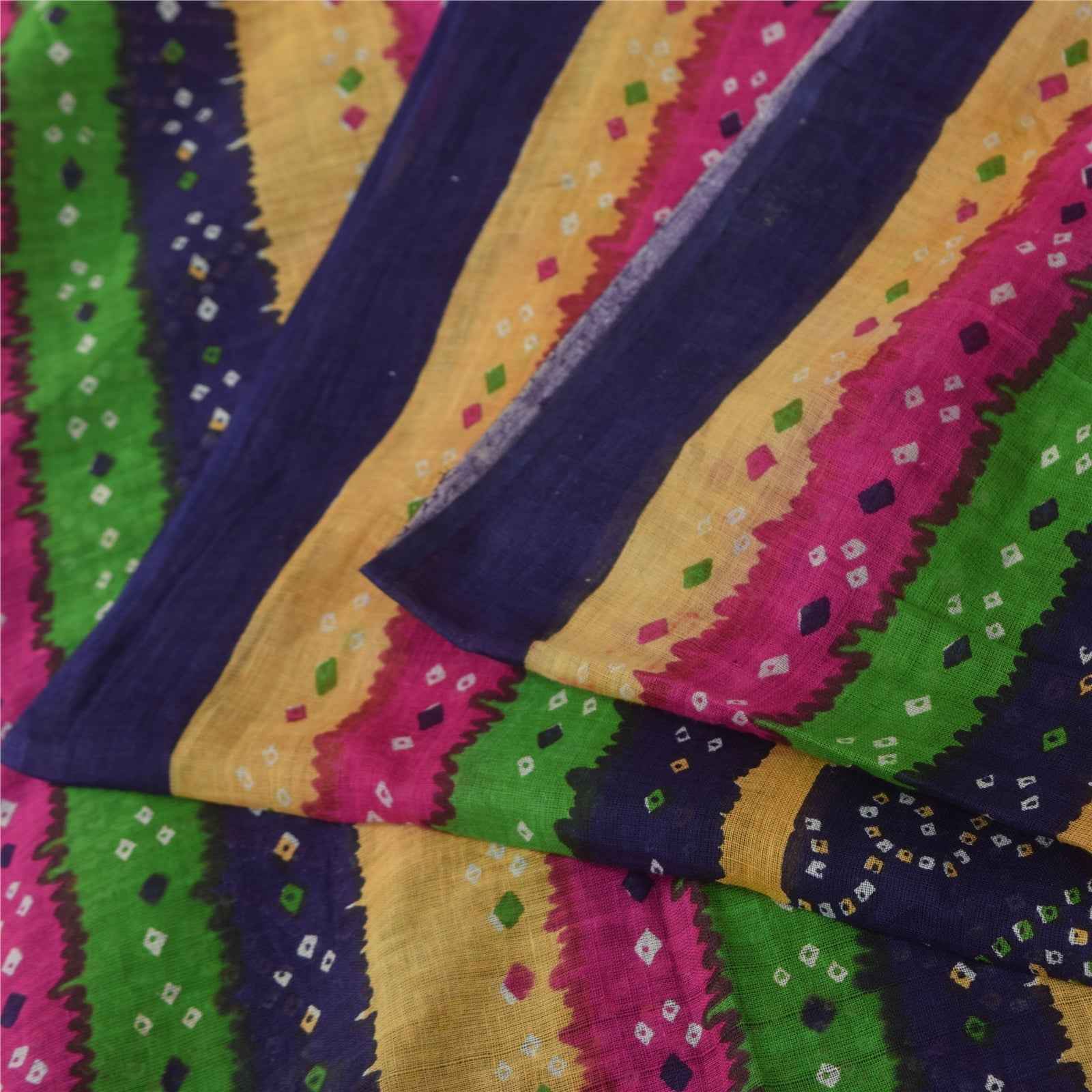 Sanskriti Vintage Sarees Purple Bandhani PrintPure Cotton Sari 5+yd Craft Fabric