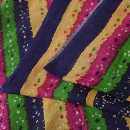Sanskriti Vintage Sarees Purple Bandhani PrintPure Cotton Sari 5+yd Craft Fabric
