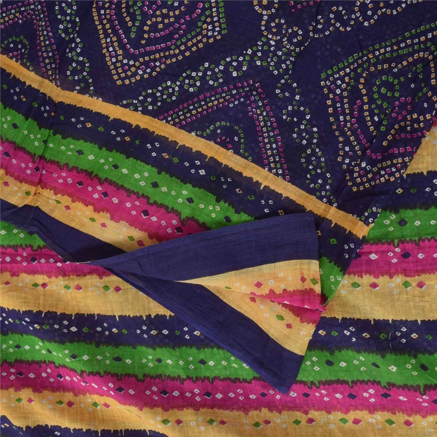 Sanskriti Vintage Sarees Purple Bandhani PrintPure Cotton Sari 5+yd Craft Fabric
