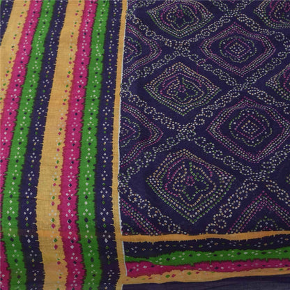 Sanskriti Vintage Sarees Purple Bandhani PrintPure Cotton Sari 5+yd Craft Fabric