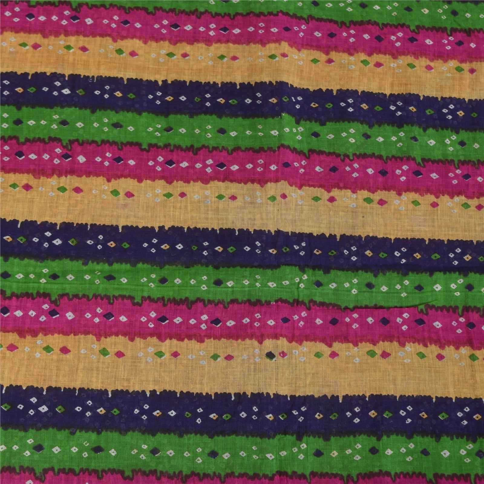 Sanskriti Vintage Sarees Purple Bandhani PrintPure Cotton Sari 5+yd Craft Fabric