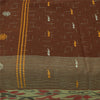 Sanskriti Vintage Sarees Brown Ikat Handwoven Pure Cotton Sari 5+yd Craft Fabric