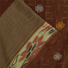 Sanskriti Vintage Sarees Brown Ikat Handwoven Pure Cotton Sari 5+yd Craft Fabric
