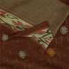Sanskriti Vintage Sarees Brown Ikat Handwoven Pure Cotton Sari 5+yd Craft Fabric