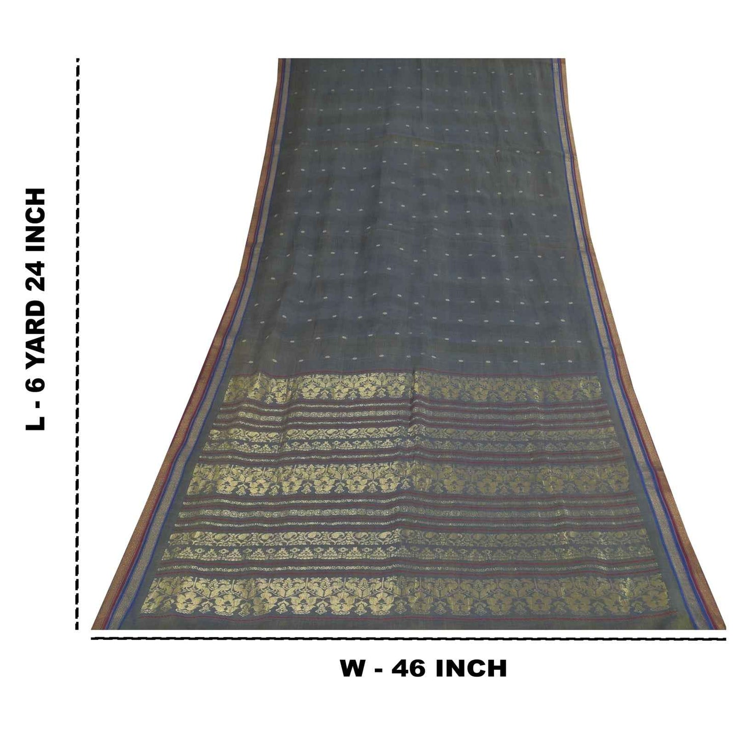 Sanskriti Vintage Sarees Shades of Green-Blue Peacock Woven Pure Cotton Fabric