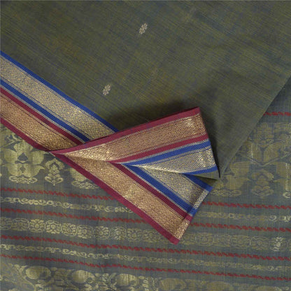Sanskriti Vintage Sarees Shades of Green-Blue Peacock Woven Pure Cotton Fabric