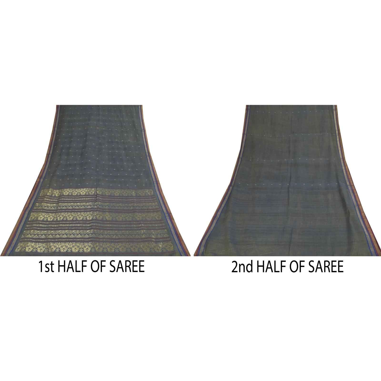 Sanskriti Vintage Sarees Shades of Green-Blue Peacock Woven Pure Cotton Fabric