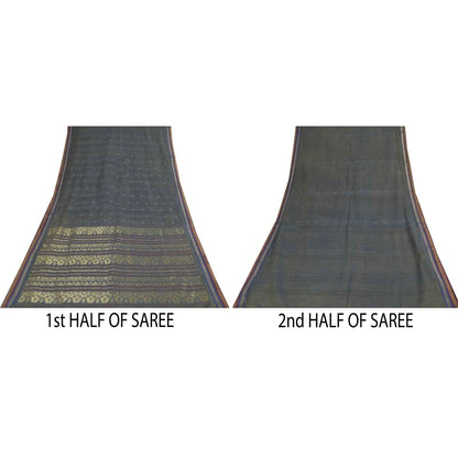 Sanskriti Vintage Sarees Shades of Green-Blue Peacock Woven Pure Cotton Fabric