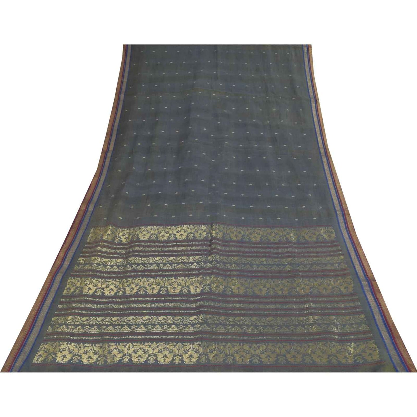 Sanskriti Vintage Sarees Shades of Green-Blue Peacock Woven Pure Cotton Fabric