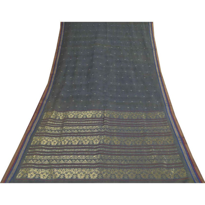 Sanskriti Vintage Sarees Shades of Green-Blue Peacock Woven Pure Cotton Fabric