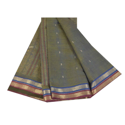 Sanskriti Vintage Sarees Shades of Green-Blue Peacock Woven Pure Cotton Fabric