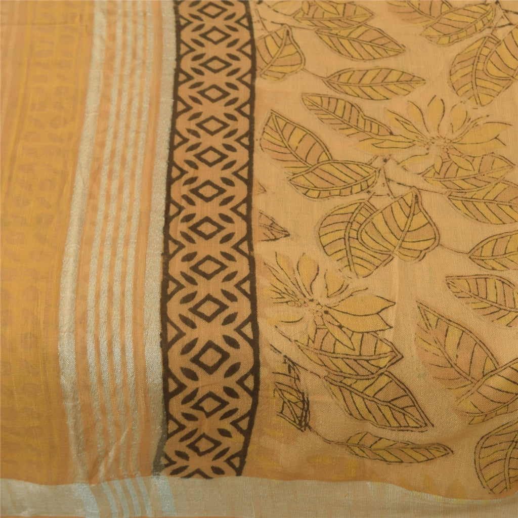 Sanskriti Vintage Sarees Peach Hand Block Printed Pure Cotton Sari 5+yd Fabric
