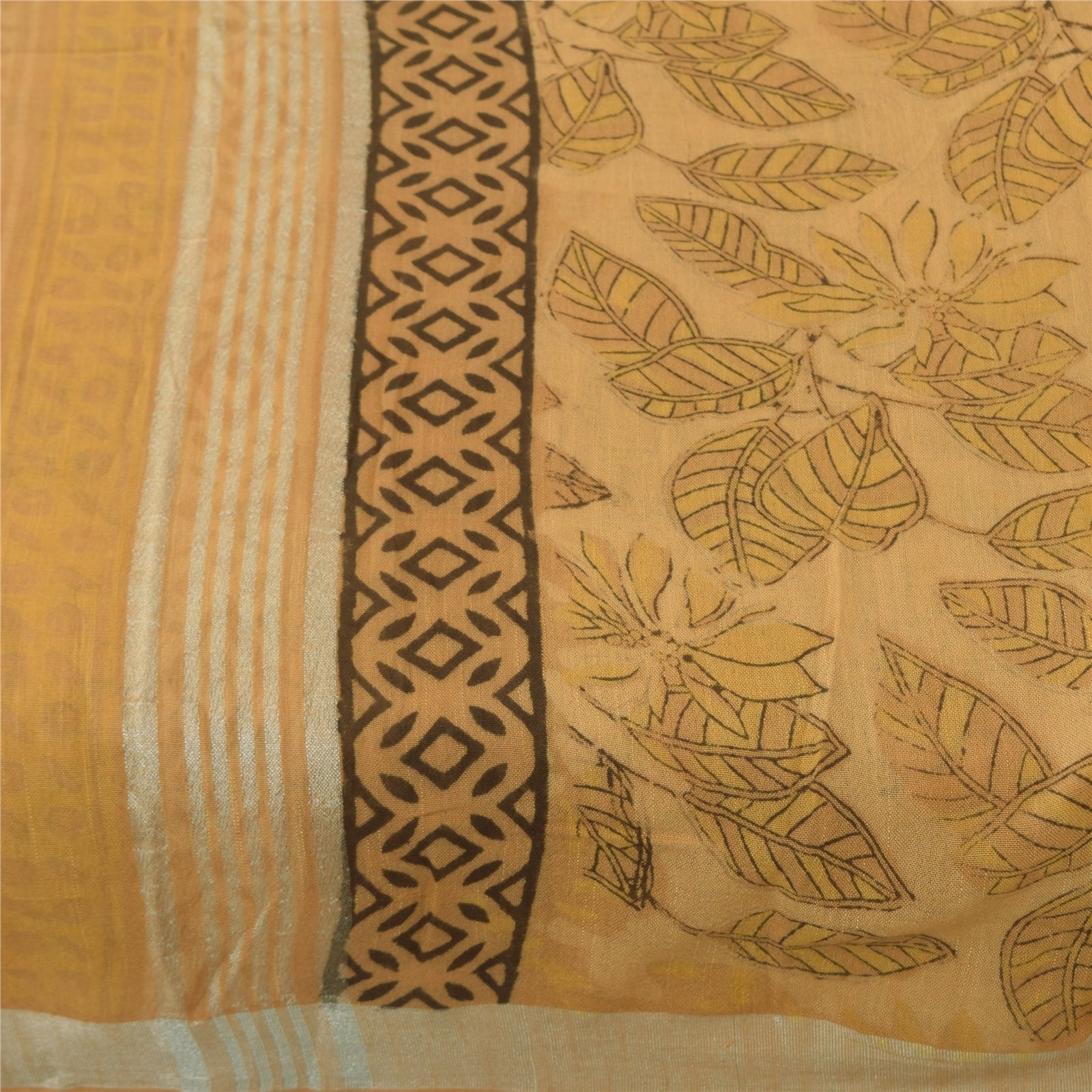Sanskriti Vintage Sarees Peach Hand Block Printed Pure Cotton Sari 5+yd Fabric