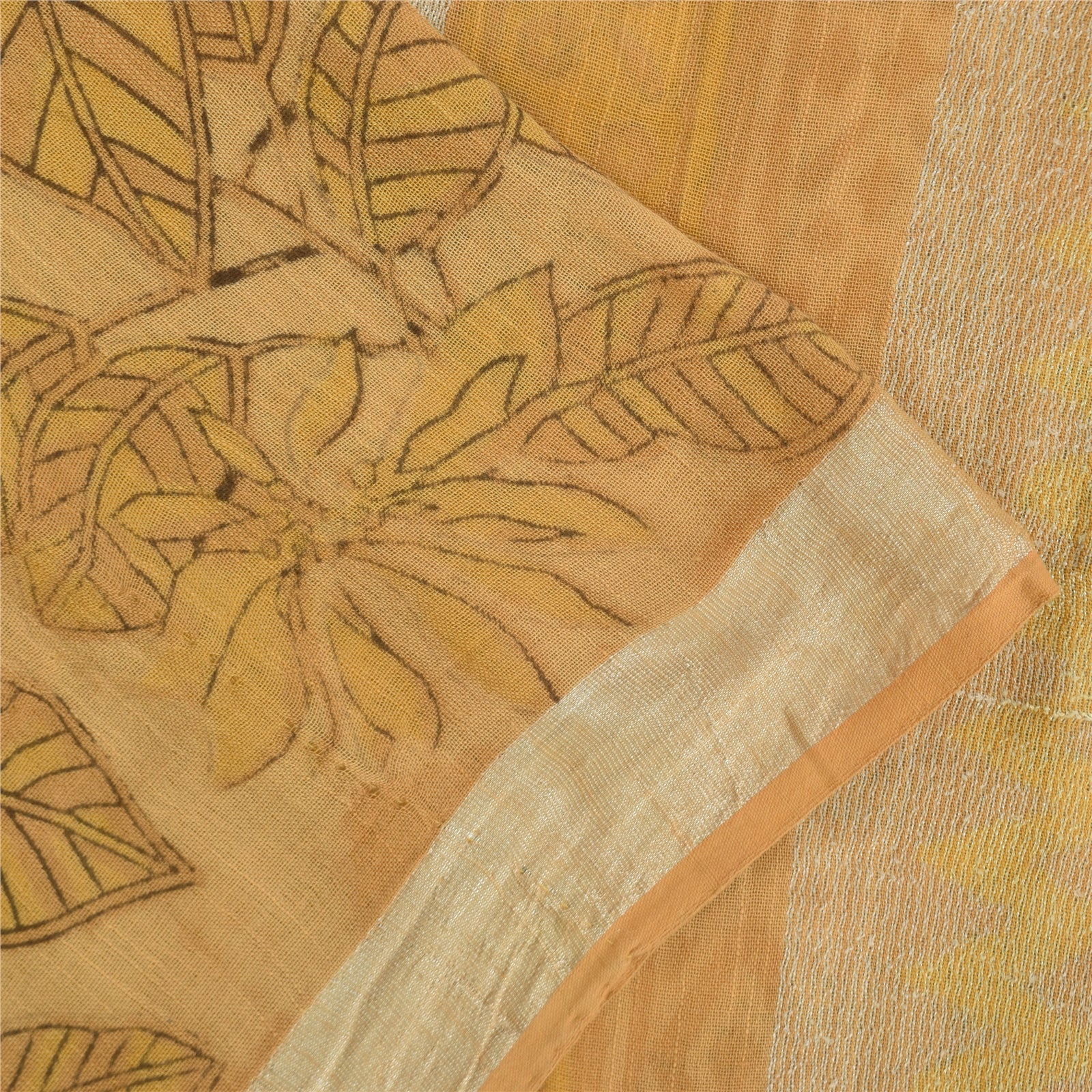 Sanskriti Vintage Sarees Peach Hand Block Printed Pure Cotton Sari 5+yd Fabric