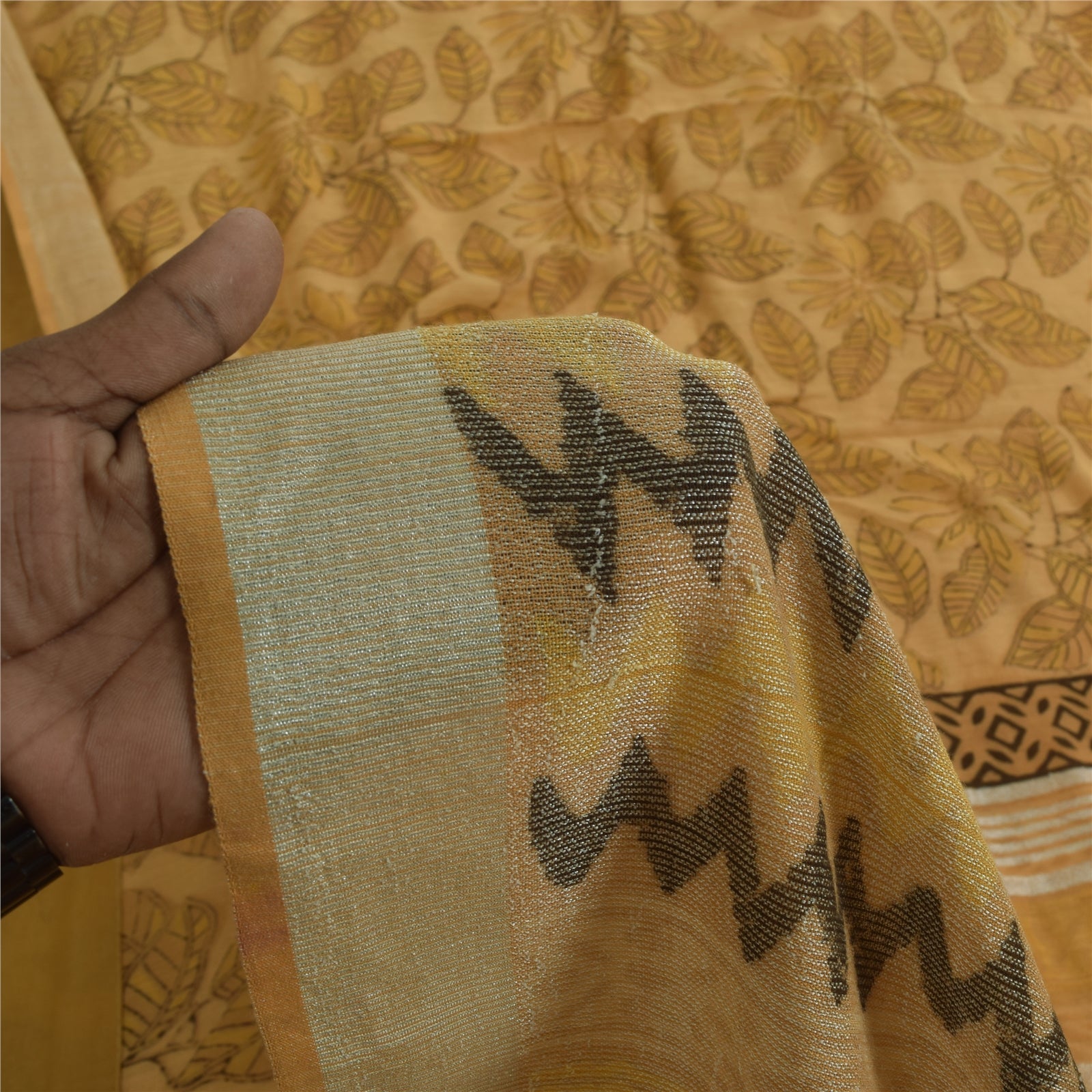 Sanskriti Vintage Sarees Peach Hand Block Printed Pure Cotton Sari 5+yd Fabric