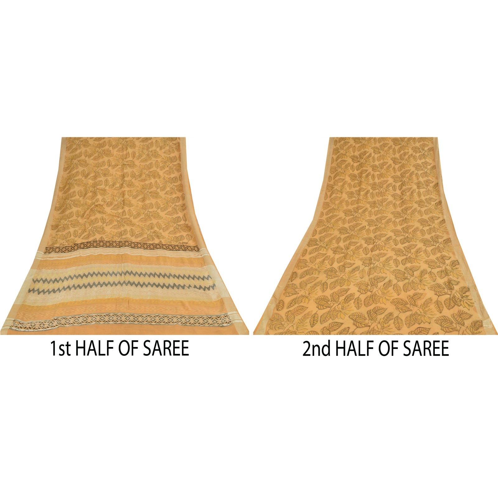 Sanskriti Vintage Sarees Peach Hand Block Printed Pure Cotton Sari 5+yd Fabric