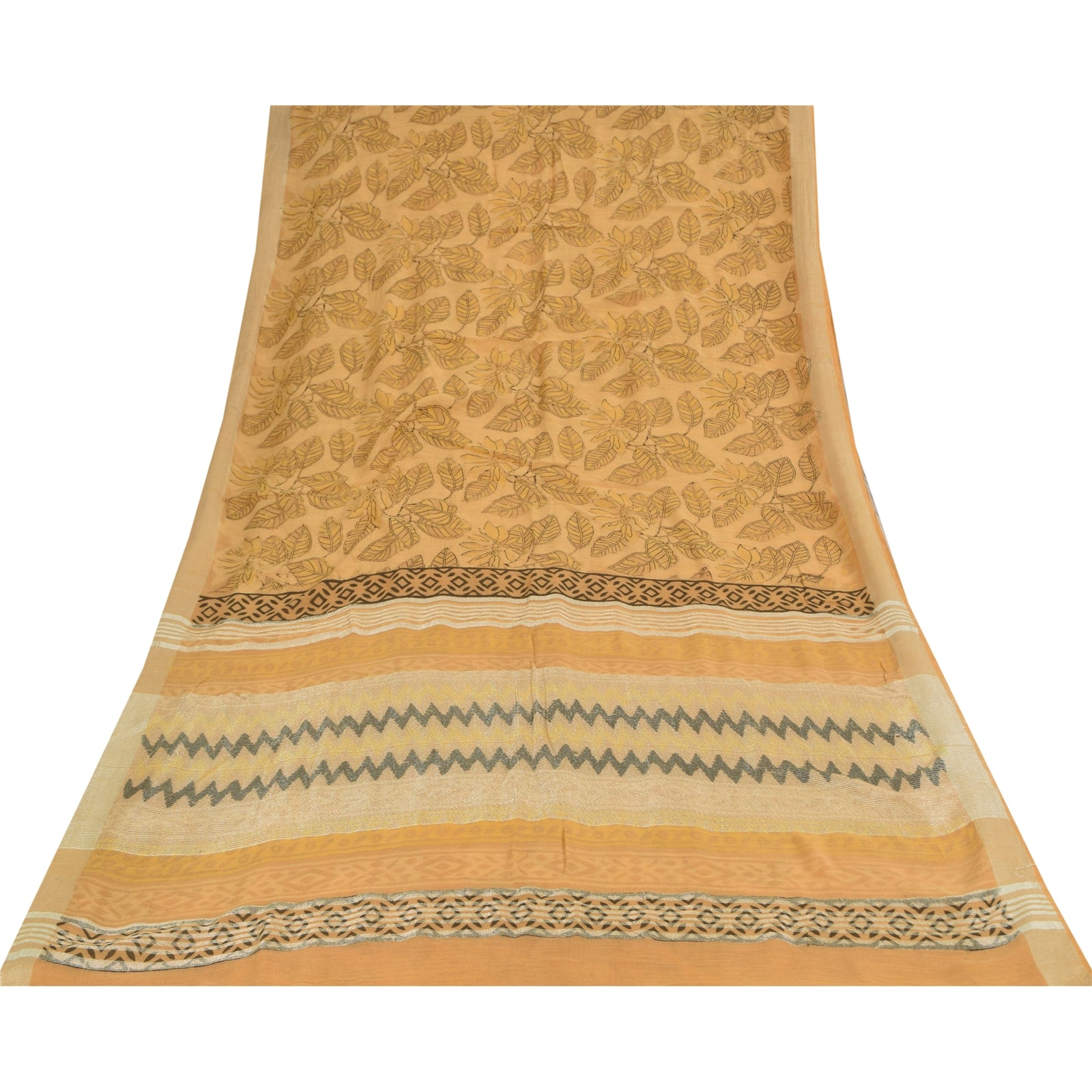 Sanskriti Vintage Sarees Peach Hand Block Printed Pure Cotton Sari 5+yd Fabric