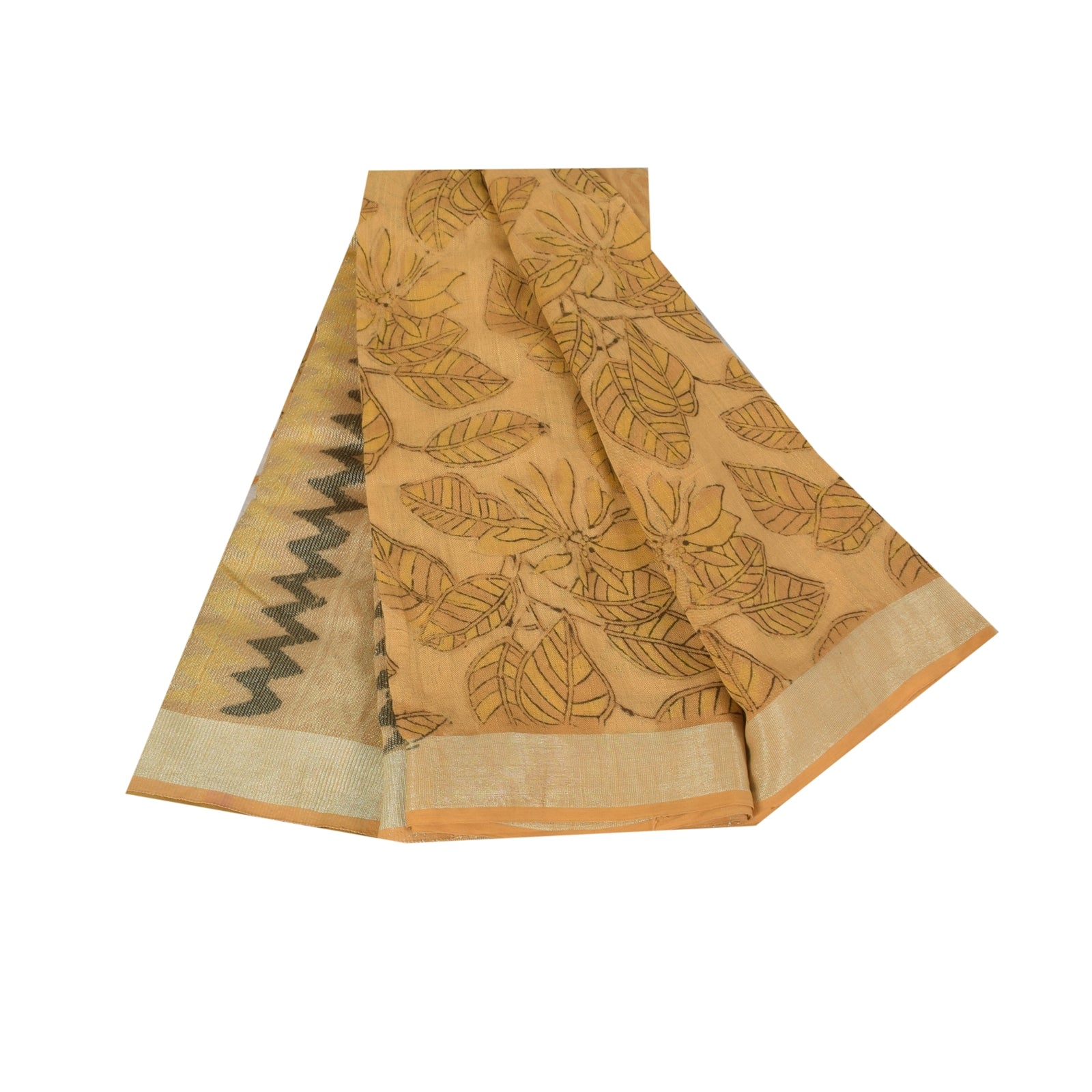 Sanskriti Vintage Sarees Peach Hand Block Printed Pure Cotton Sari 5+yd Fabric