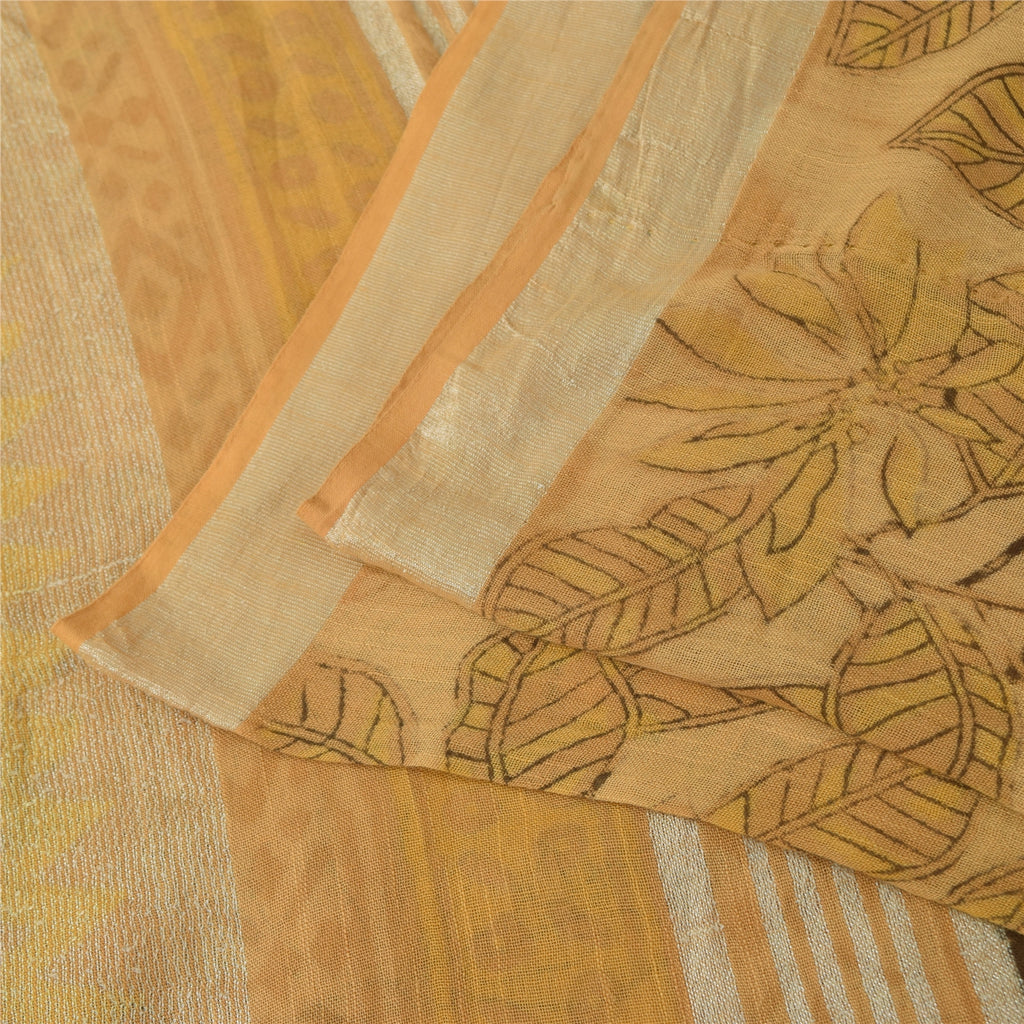 Sanskriti Vintage Sarees Peach Hand Block Printed Pure Cotton Sari 5+yd Fabric