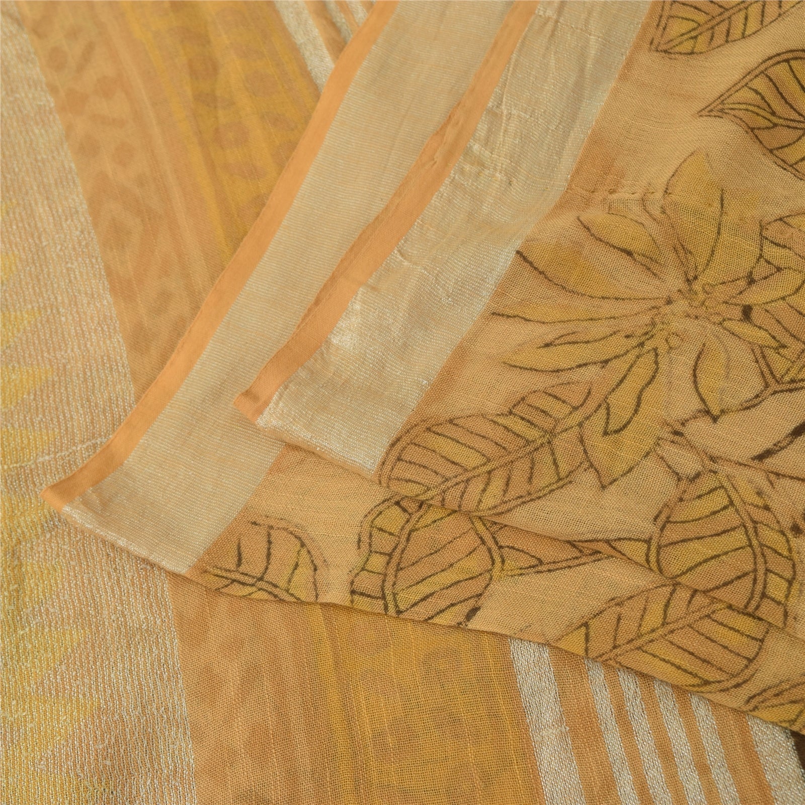 Sanskriti Vintage Sarees Peach Hand Block Printed Pure Cotton Sari 5+yd Fabric