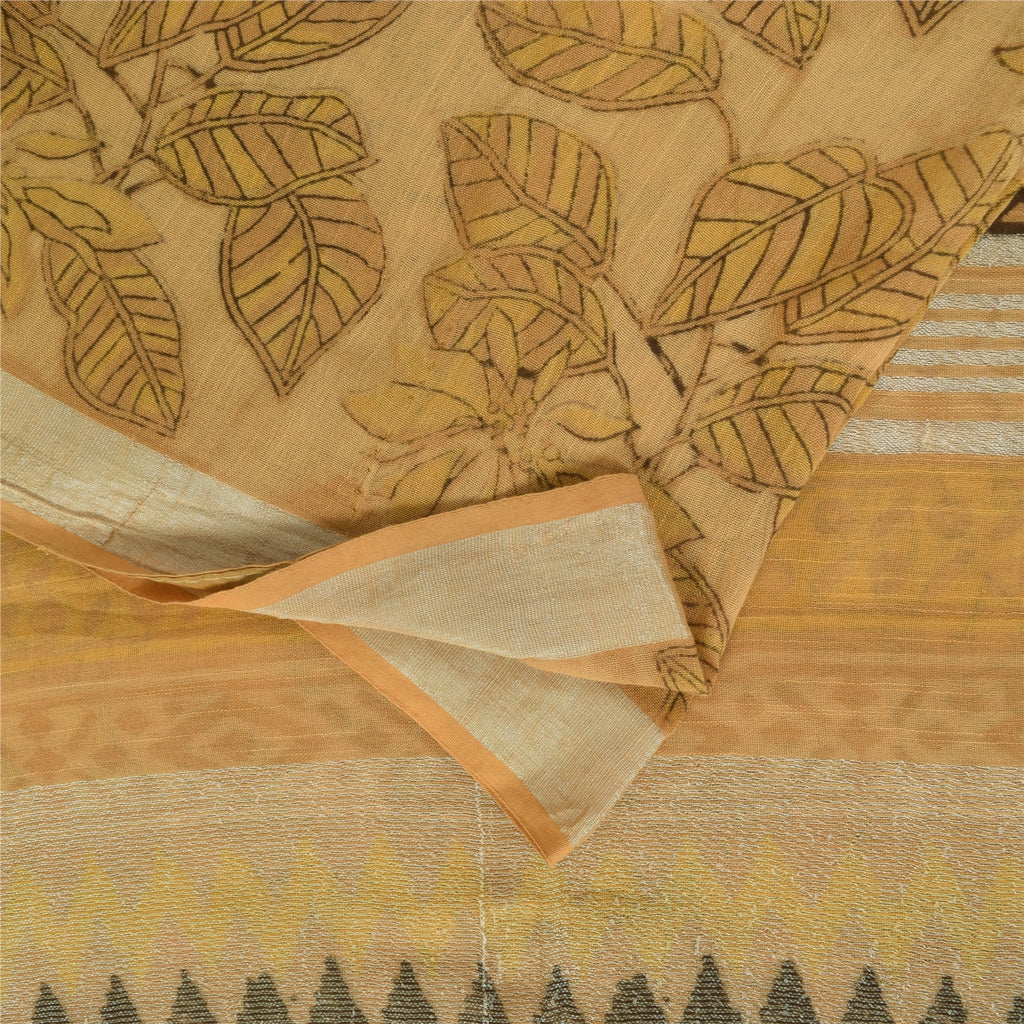 Sanskriti Vintage Sarees Peach Hand Block Printed Pure Cotton Sari 5+yd Fabric
