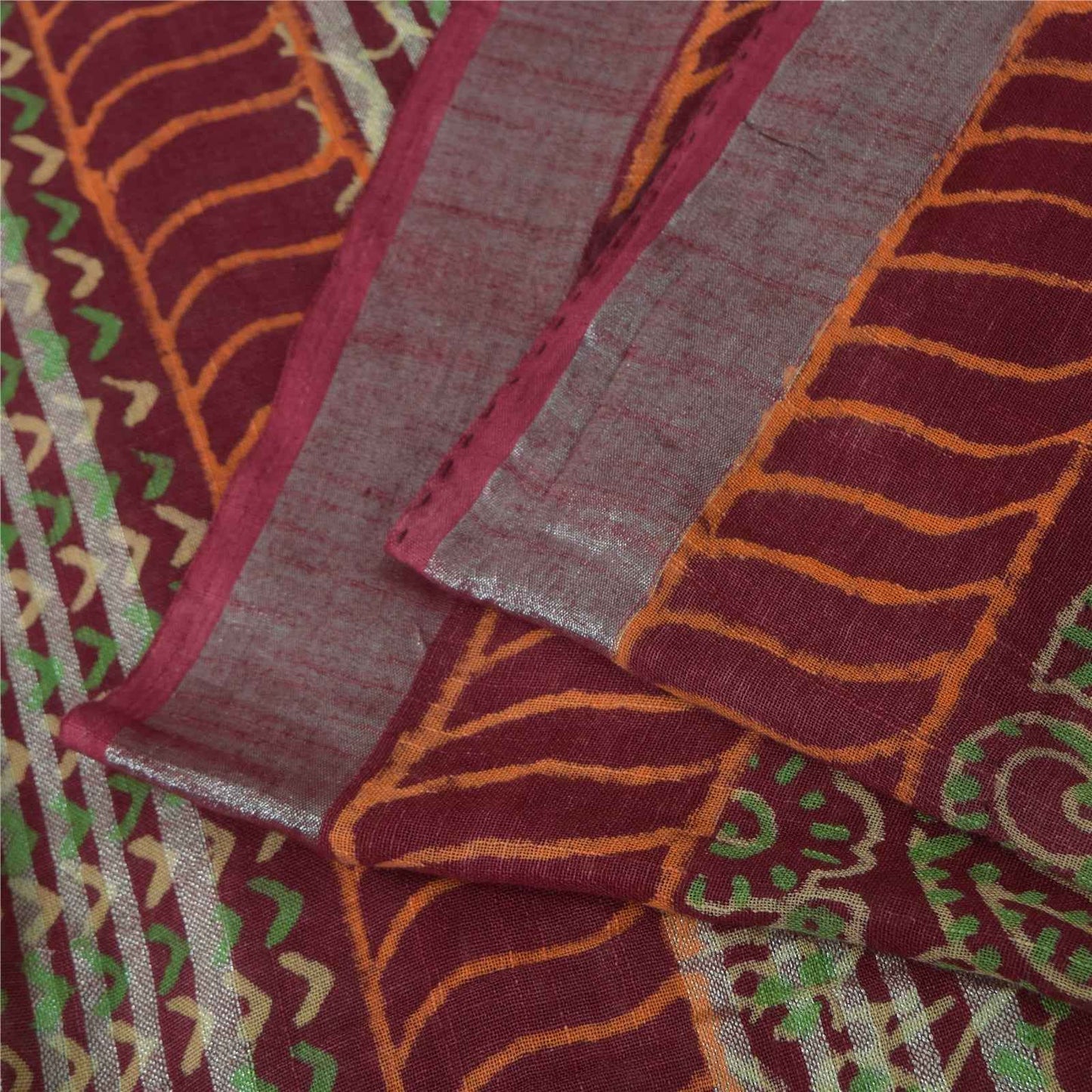Sanskriti Vintage Sarees Purple Hand Block Printed Pure Cotton Sari 6+yd Fabric