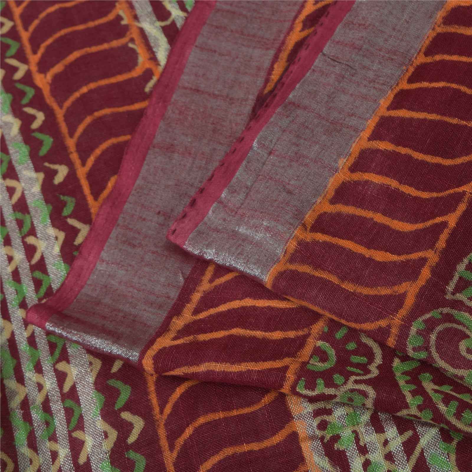 Sanskriti Vintage Sarees Purple Hand Block Printed Pure Cotton Sari 6+yd Fabric