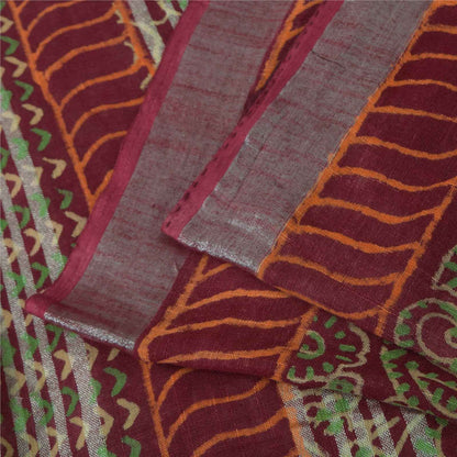 Sanskriti Vintage Sarees Purple Hand Block Printed Pure Cotton Sari 6+yd Fabric