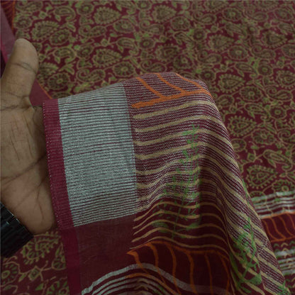 Sanskriti Vintage Sarees Purple Hand Block Printed Pure Cotton Sari 6+yd Fabric