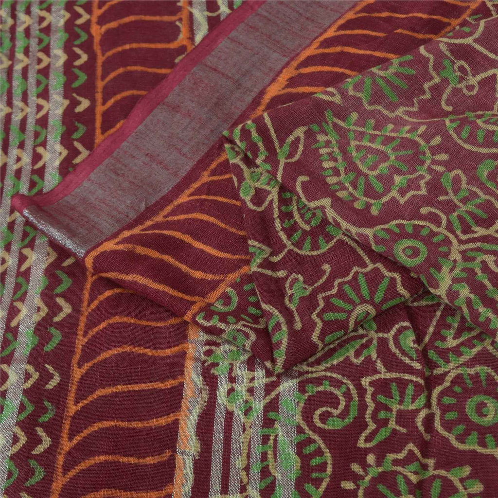 Sanskriti Vintage Sarees Purple Hand Block Printed Pure Cotton Sari 6+yd Fabric