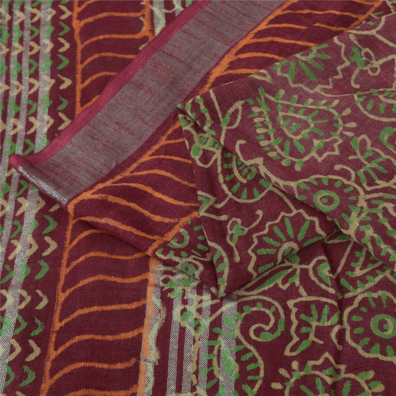 Sanskriti Vintage Sarees Purple Hand Block Printed Pure Cotton Sari 6+yd Fabric