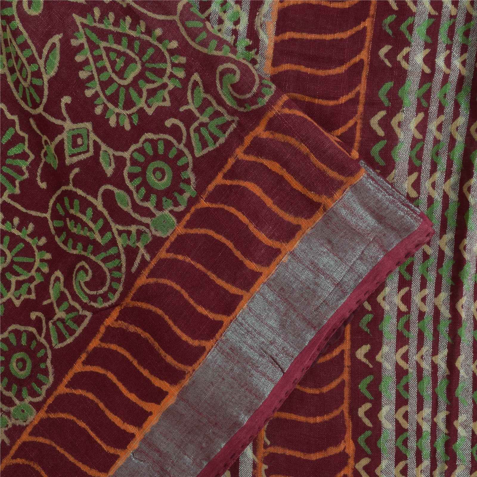 Sanskriti Vintage Sarees Purple Hand Block Printed Pure Cotton Sari 6+yd Fabric